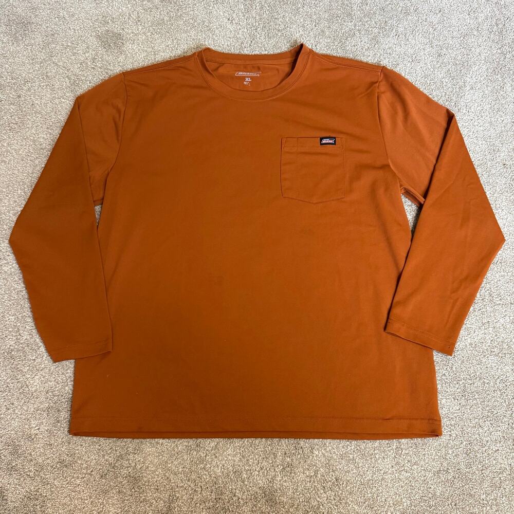 Dickies Mens XL Long Sleeve Pocket T Shirt Burnt Orange Rust Athletic Workwear